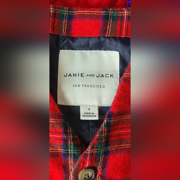 Janie and Jack San Francisco- Boy's Red Blue Plaid Holiday Wool Vest, Sz 4 - Picture 3 of 6